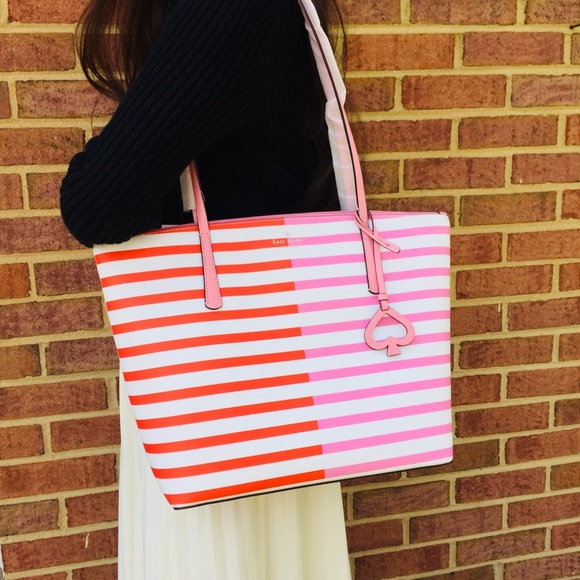 kate spade Handbags - NWT Kate Spade Zina Large Tote Stripe Zip Bag